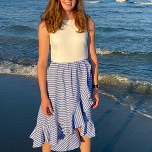 Vince Camuto Hi-Lo Blue and White Dress